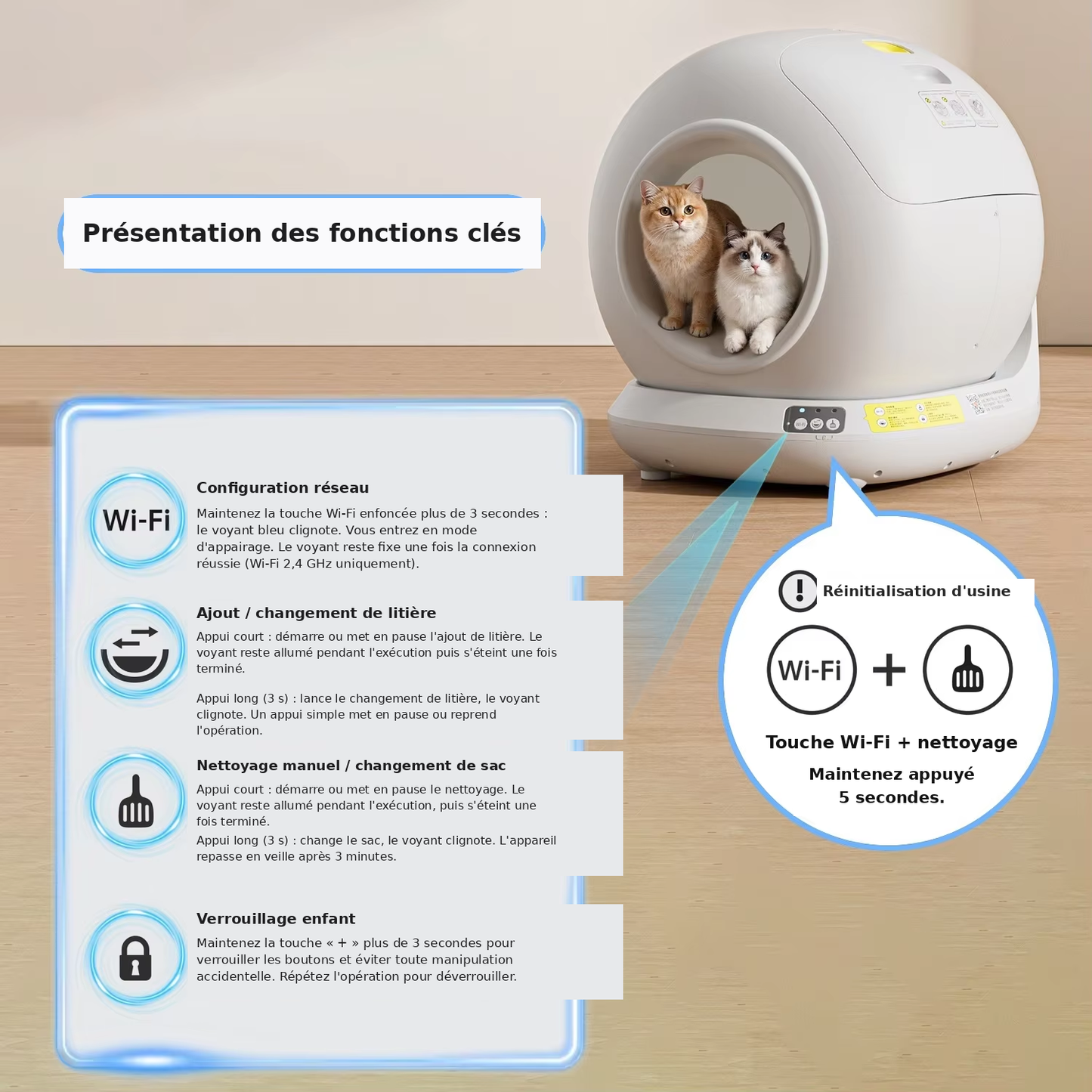 Câlin Félin – Bac à Litière Autonettoyant Intelligent 78L